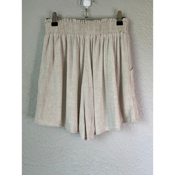 By Together Pants - By Together Womens Linen Blend Shorts Beige Elastic Waist Casual Pockets